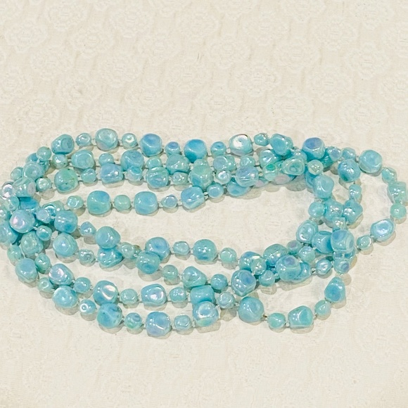 Vintage Blue Opalescent Beads Costume Necklace-BUNDLE ONLY - Picture 4 of 7